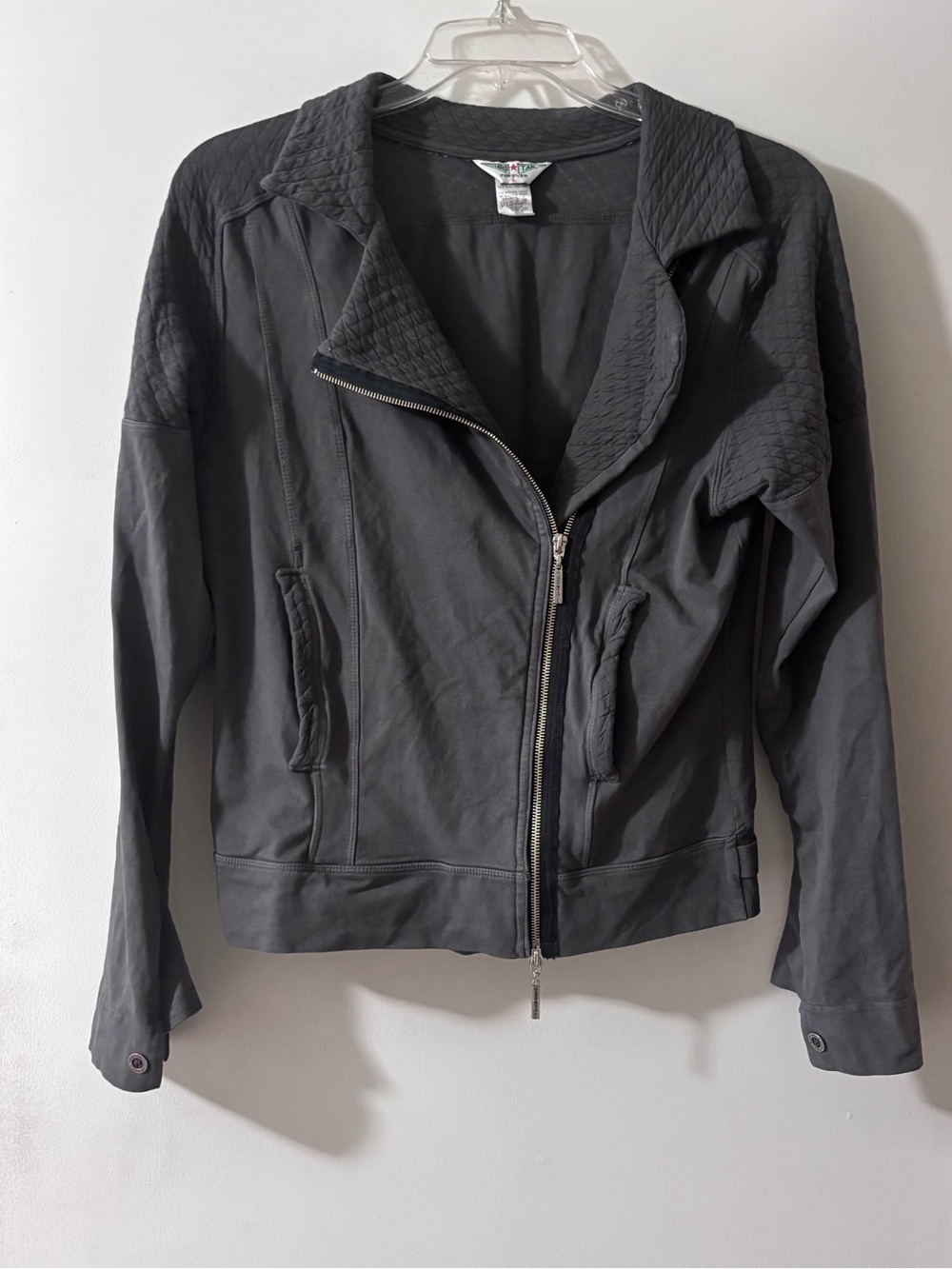 Hard Tail Forever Grey Quilted Asymmetrical Zip Moto Jacket Coat Women's Sz L